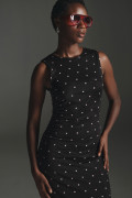Vestido largo negro con puntos de Polka Dots y manga sisa
