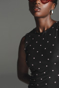 Vestido largo negro con puntos de Polka Dots y manga sisa
