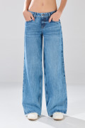 Jean open leg infaltables azul bota ancha con tiro bajo
