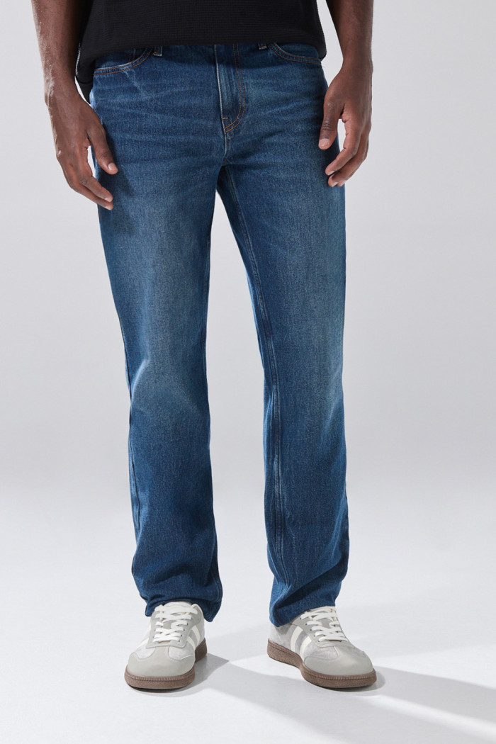Jean bota recta 90´S infaltables azul tiro bajo con bolsillos
