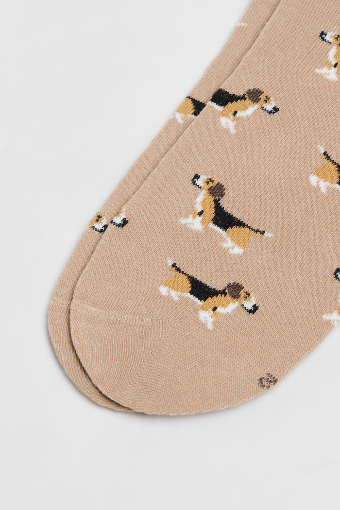 Medias tobilleras unicolores con texturas y artes de perritos
