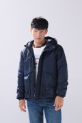 Chaqueta azul intensa acolchada con cremallera y capota