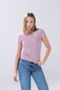 Camiseta unicolor infaltables acanalada con manga corta
