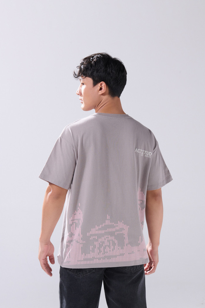 Camiseta gris oversize manga corta con arte de Baum Festival
