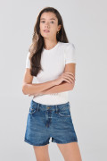 Short de jean infaltables tiro alto azul oscuro con costuras
