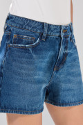Short de jean infaltables tiro alto azul oscuro con costuras
