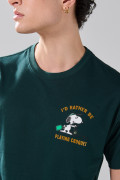 Camiseta en algodón manga corta verde con arte de Snoopy

