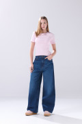 Jean infaltables baggy azul oscuro tiro medio con bota ancha
