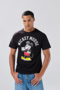 Camiseta negra con cuello redondo y diseño de Mickey
