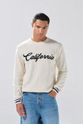 Suéter cuello redondo crema claro con diseño college
