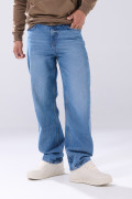 Jean baggy azul infaltables con tiro medio y bota ancha
