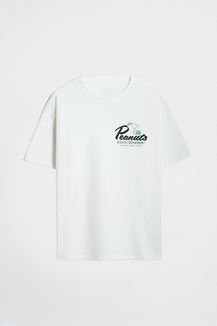 Camiseta crema clara en algodón de Snoopy con manga corta

