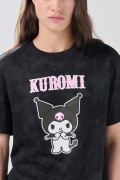 Camiseta de Kuromi negra tie dye con manga corta
