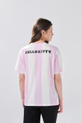 Camiseta a rayas crema manga corta con arte de Hello Kitty
