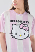 Camiseta a rayas crema manga corta con arte de Hello Kitty
