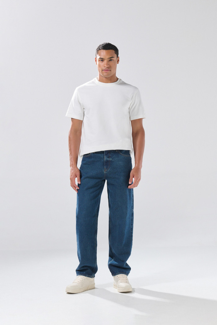 Jean infaltables baggy azul oscuro bota ancha con tiro medio
