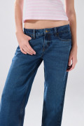 Jean open leg tiro bajo azul infaltables con bota ancha
