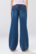 Jean open leg tiro bajo azul infaltables con bota ancha
