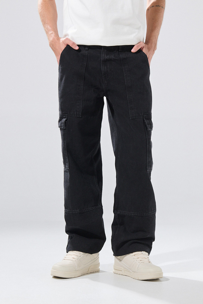 Jean gris intenso cargo de Poetry bota ancha con tiro medio
