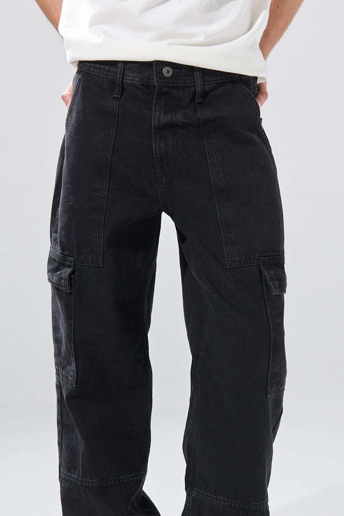 Jean gris intenso cargo de Poetry bota ancha con tiro medio
