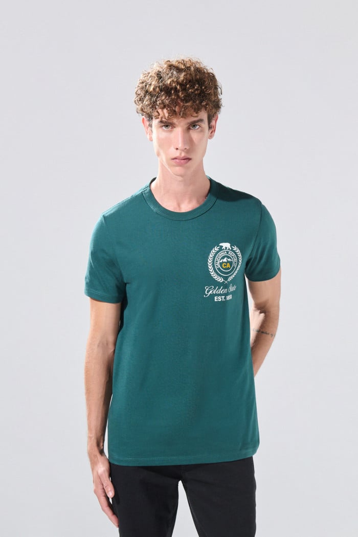 Camiseta en algodón manga corta verde oscura college
