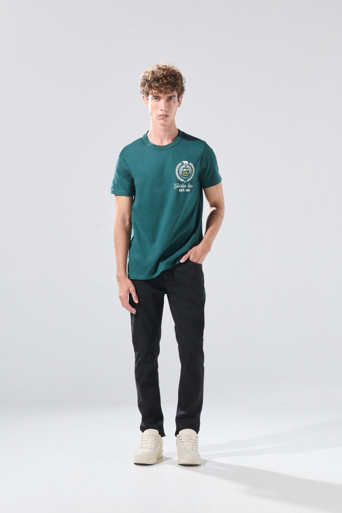 Camiseta en algodón manga corta verde oscura college

