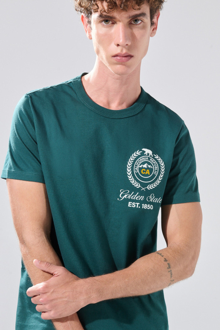 Camiseta en algodón manga corta verde oscura college
