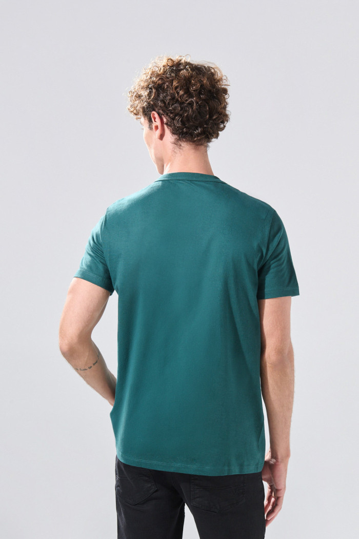 Camiseta en algodón manga corta verde oscura college
