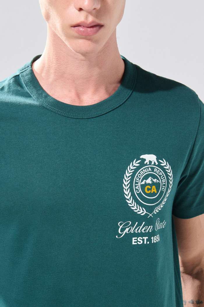 Camiseta en algodón manga corta verde oscura college
