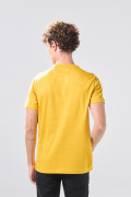 Camiseta amarilla oscura manga corta con diseño college
