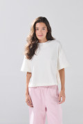 Camiseta crop top unicolor oversize con cuello redondo
