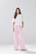 Camiseta crop top unicolor oversize con cuello redondo
