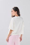 Camiseta crop top unicolor oversize con cuello redondo
