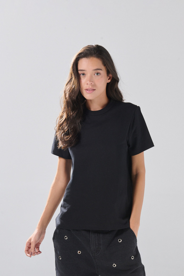 Camiseta infaltables unicolor con cuello redondo en algodón
