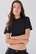 Camiseta infaltables unicolor con cuello redondo en algodón
