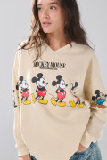 Buzo cuello V kaki claro oversize con diseños de Mickey
