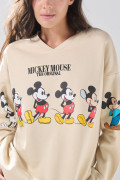 Buzo cuello V kaki claro oversize con diseños de Mickey
