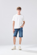 Bermuda infaltables slim de jean azul oscura con tiro bajo
