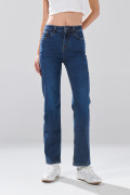 Jean straight leg bota recta infaltables azul con tiro alto
