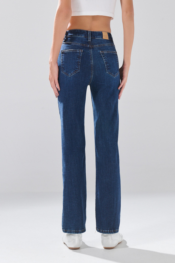 Jean straight leg bota recta infaltables azul con tiro alto
