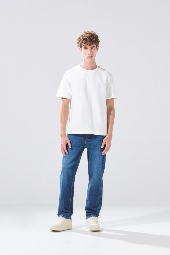 Jean straight leg bota recta infaltables azul con tiro bajo
