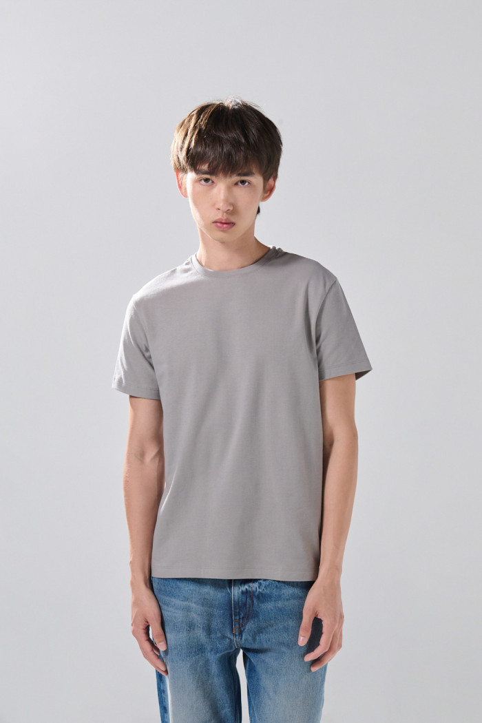 Camiseta unicolor infaltables cuello redondo en algodón
