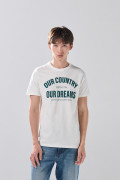 Camiseta en algodón manga corta crema con diseño college
