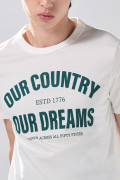 Camiseta en algodón manga corta crema con diseño college
