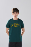Camiseta cuello redondo verde en algodón con arte college
