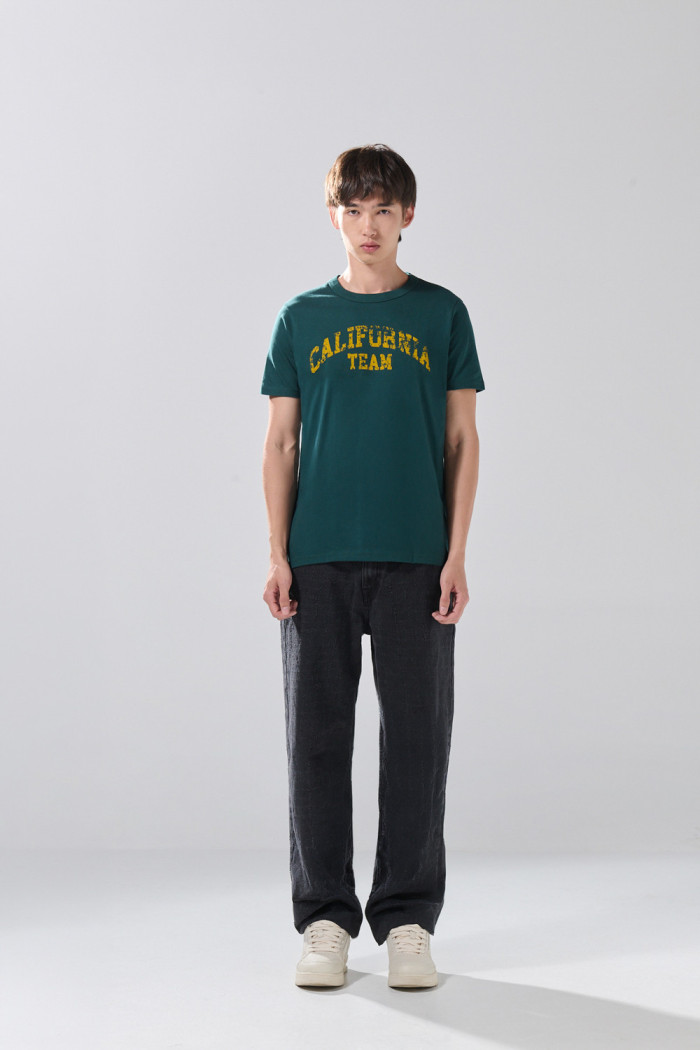 Camiseta cuello redondo verde en algodón con arte college
