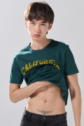 Camiseta cuello redondo verde en algodón con arte college
