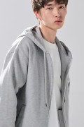Buzo gris medio oversize con capota y cremallera
