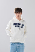 Buzo con capota crema claro oversize y diseño college
