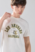 Camiseta crema clara college deportiva con manga corta
